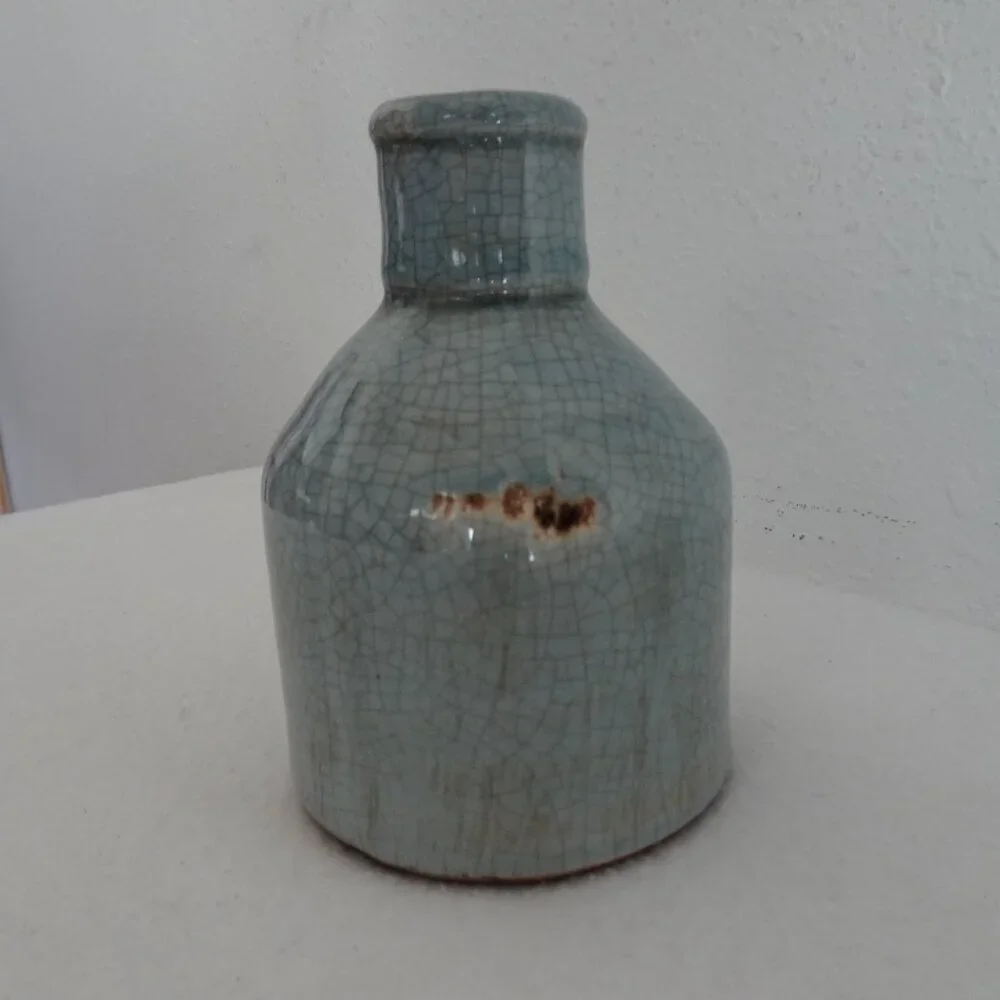 Art Pottery Crackle Glaze Vase Light Blue 2000s Creative Co-Op 6 Inches Tall